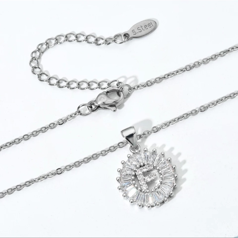 Silver Initial Crystal Pendant Necklace A-Z - Picture 6 of 7
